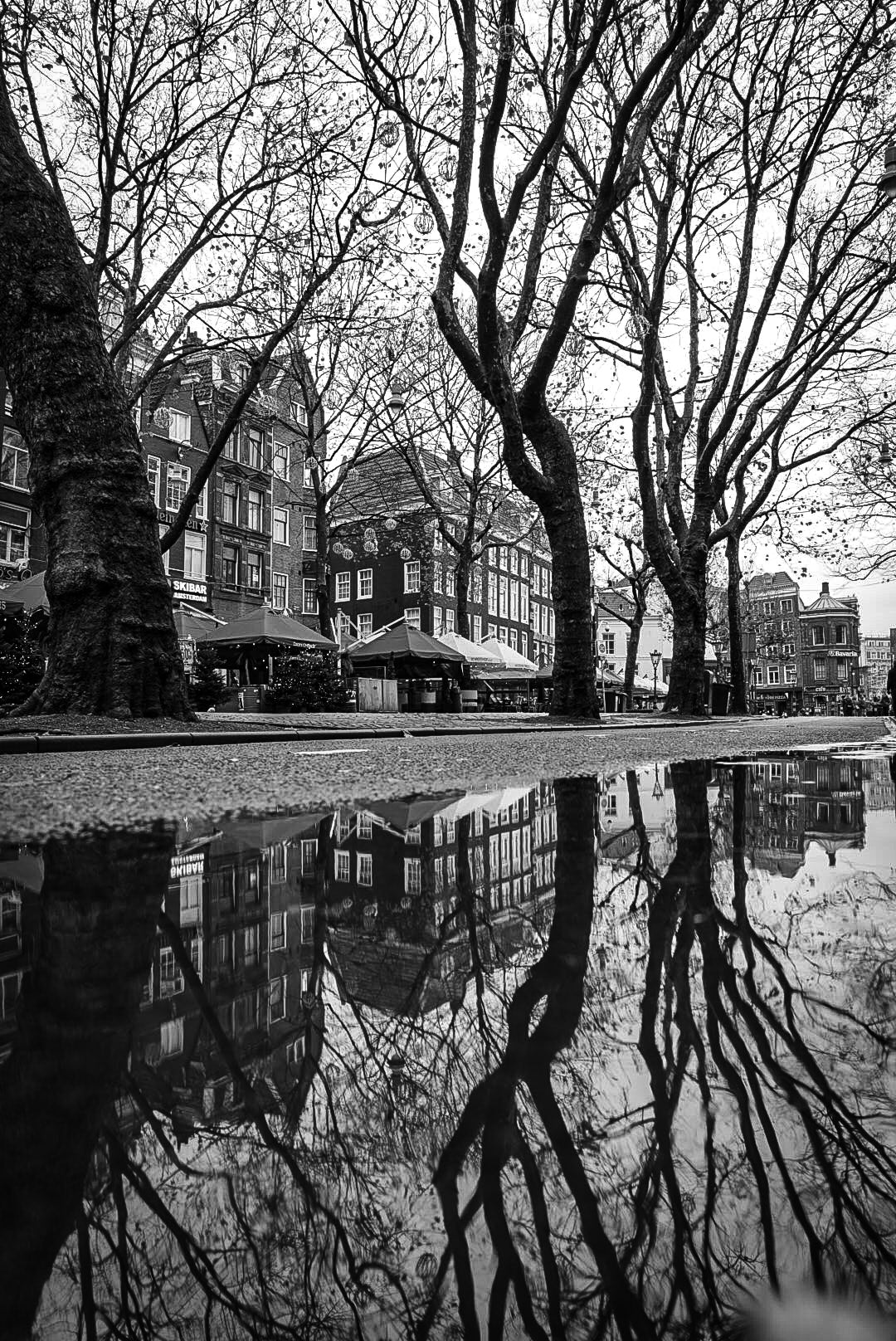 Amsterdam puddle B&W