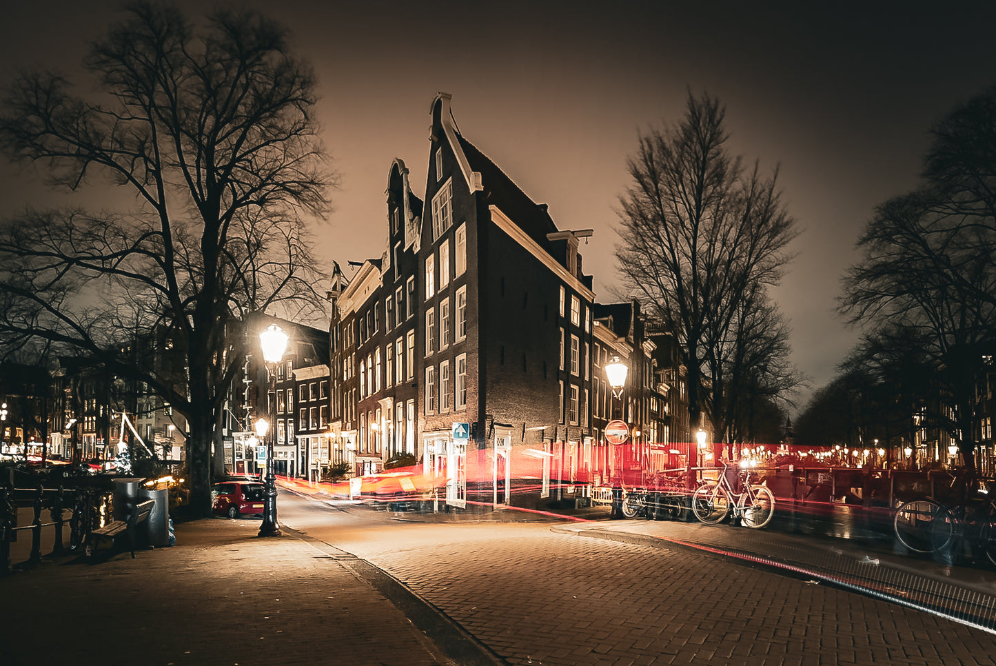 Amsterdam skinny corner house night