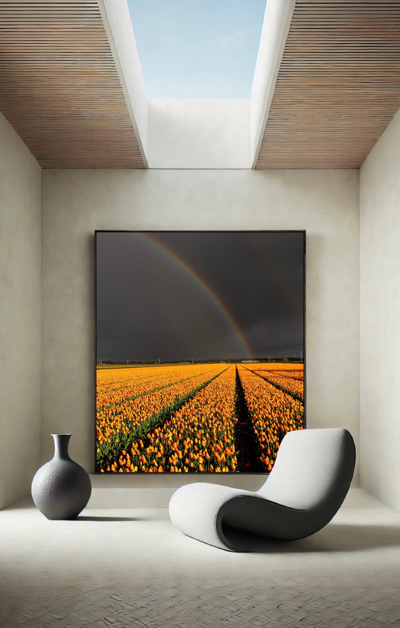 Tulipfield with rainbow